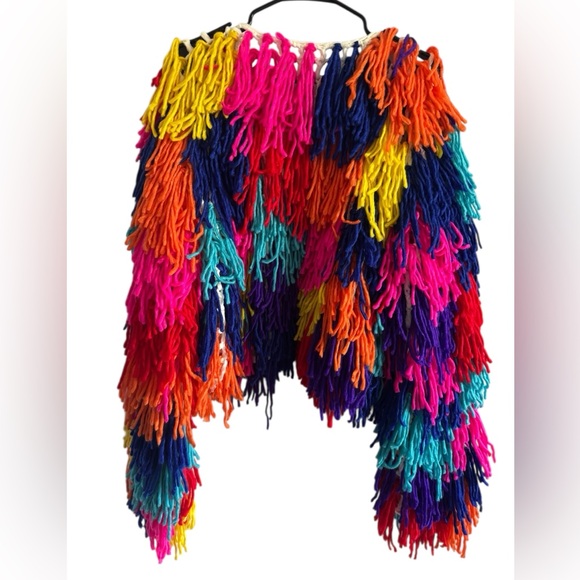 Akira Before I Love U Colorful Fringe Jacket Cardigan Oversized Size Medium - Picture 6 of 10